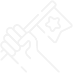 Minimal line icon of a hand holding a flag with a star, symbolising achievement and leadership.