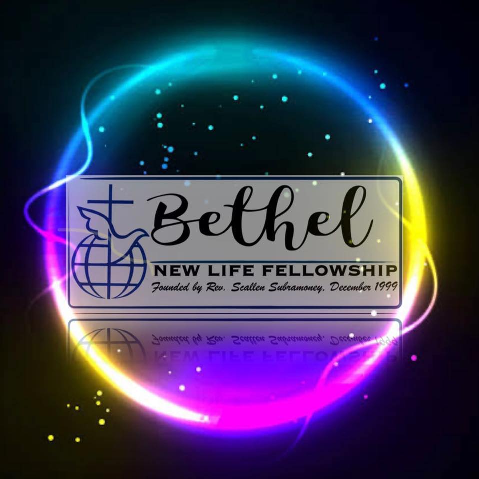 Bethel New Life Fellowship logo featuring a dove, cross, and globe design with founding details.